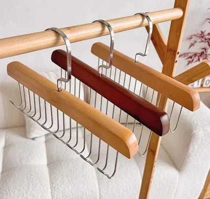 8 Hooks Multi-function Wooden Caps, Belts, Tie Hanger – Strong No Trace Storage Rack(Random Colour)