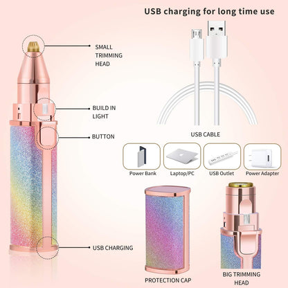 2-in-1 Flawless Eyebrow Trimmer | USB Rechargeable 2in1 Flawless Trimmer With Wire & Cleaning Brush | Eyebrow & Upper Lips Trimmer For Women