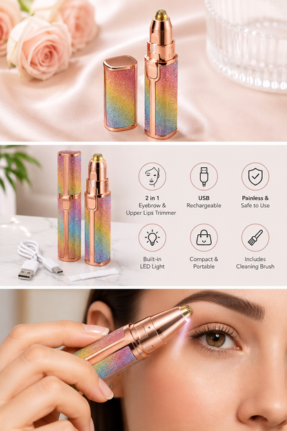 2-in-1 Flawless Eyebrow Trimmer | USB Rechargeable 2in1 Flawless Trimmer With Wire & Cleaning Brush | Eyebrow & Upper Lips Trimmer For Women