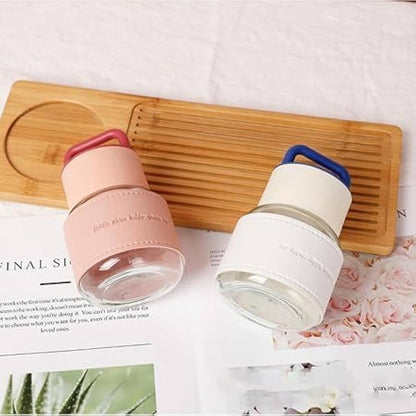 Borosilicate Water Bottle With Grip Sleeve & Handle Lid (320ml)