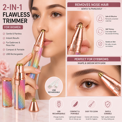 2-in-1 Flawless Eyebrow Trimmer | USB Rechargeable 2in1 Flawless Trimmer With Wire & Cleaning Brush | Eyebrow & Upper Lips Trimmer For Women